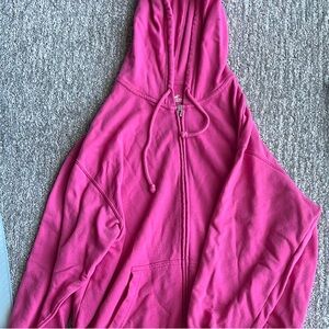 oversized terry zip-up hoodie pink